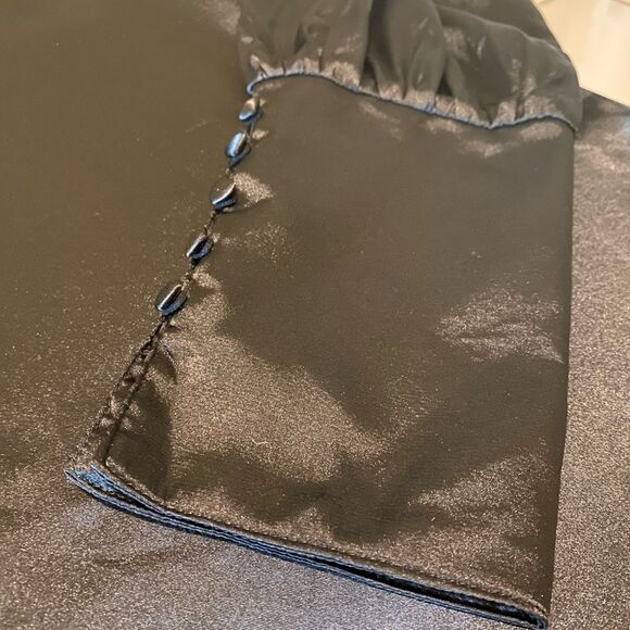 CHIGANT SZ Large Black Satin Blouse Puff French Cuff Sleeves Modest Elegant Chic - Picture 7 of 11